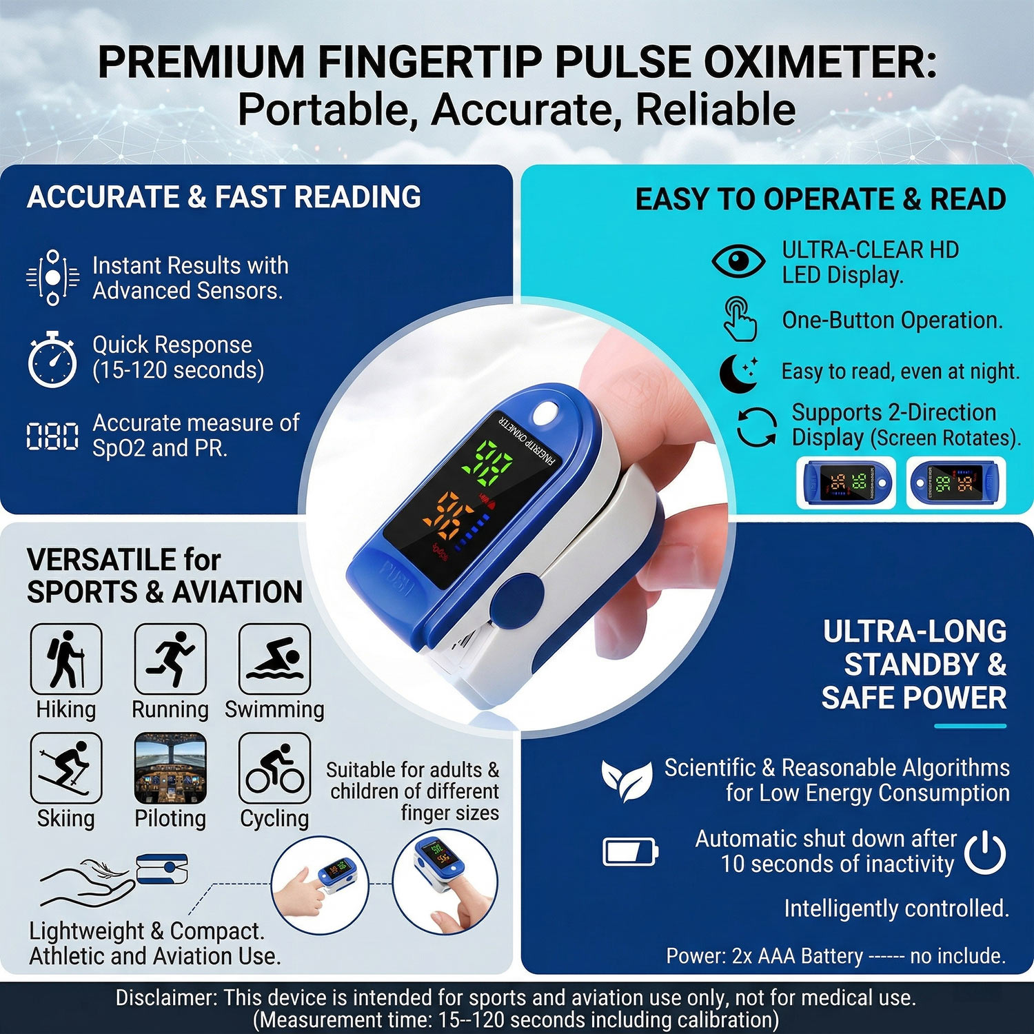 Oxygen Saturation Monitor Fingertip - 휴대용 손가락 끝 맥박 산소포화도 측정기